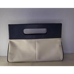 ESTEE LAUDER Womens Clutch cream/navy with large handle open closure